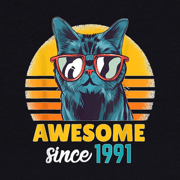 Awesome Since 1991   Funny Cat Lover 32Th Birthday Gift by Mum and dogs